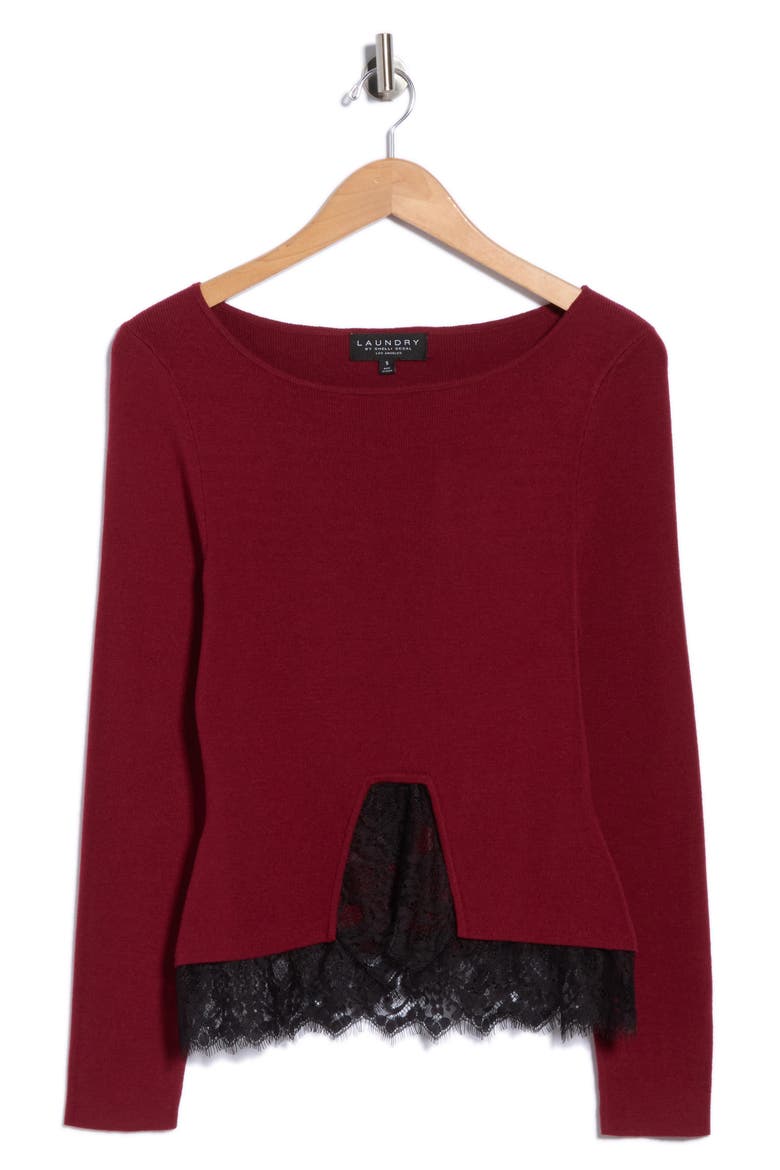 Lace Hem Boatneck Sweater, Alternate, color, POMERGRANTE RED