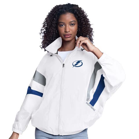 Women's G-III Sports by Carl Banks  White Tampa Bay Lightning Game News Oversized Full-Zip Hoodie Jacket