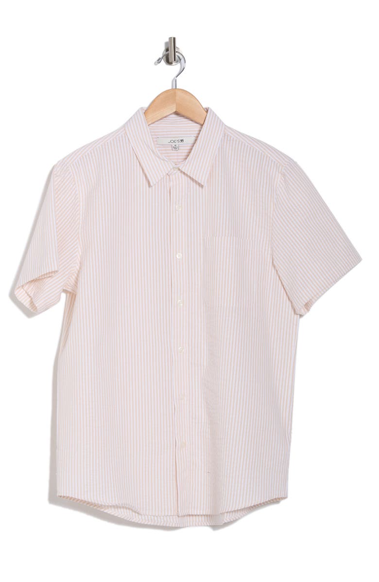 Joe's Stripe Cotton Seersucker Short Sleeve Button-Up Shirt, Alternate, color, Khaki/ White