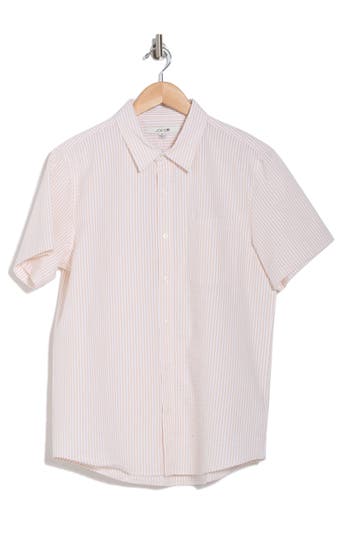 Joe's Stripe Cotton Seersucker Short Sleeve Button-up Shirt In Khaki/white
