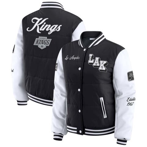 Women's WEAR by Erin Andrews Black/White Los Angeles Kings Varsity Full-Snap Puffer Jacket