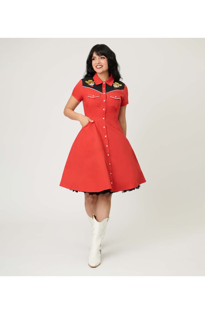 Smak Parlour Embroidered Western Flare Dress, Main, color, Rust