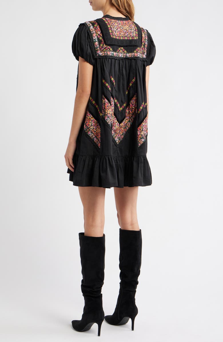 LOVE THE LABEL Molly Embroidered Ruffle Puff Sleeve Minidress, Alternate, color, Black