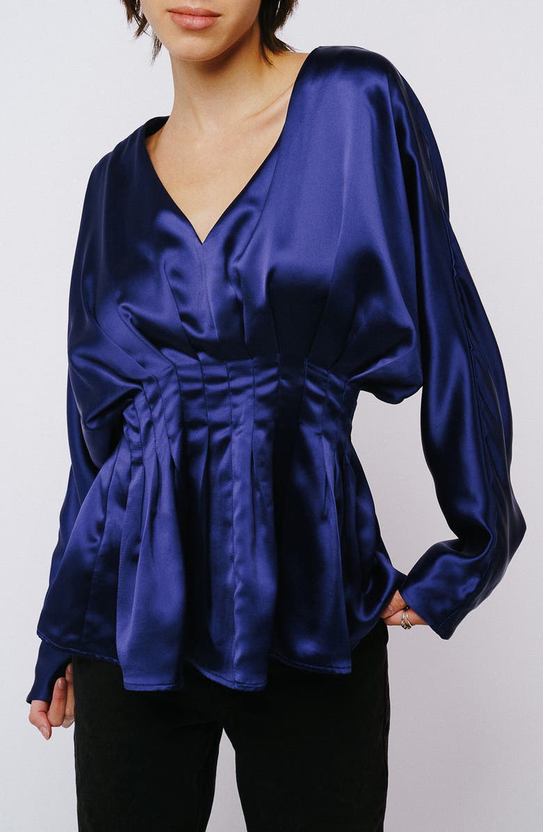 CIEBON Viera Satin Peplum Hem Blouse, Alternate, color, Cobalt