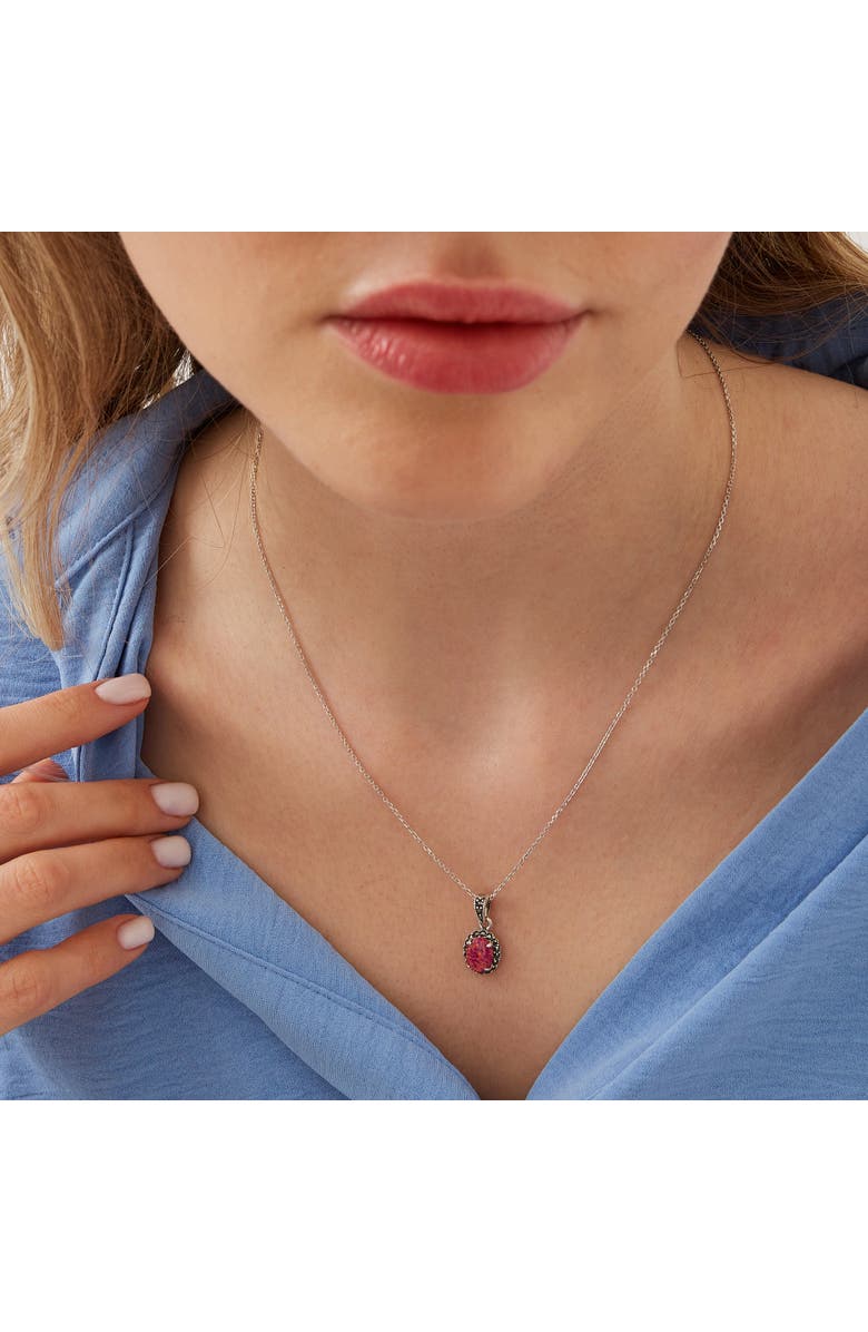 Spero London Oval Red Opal High Quality Sterling Silver Pendant Necklace, Alternate, color, Silver