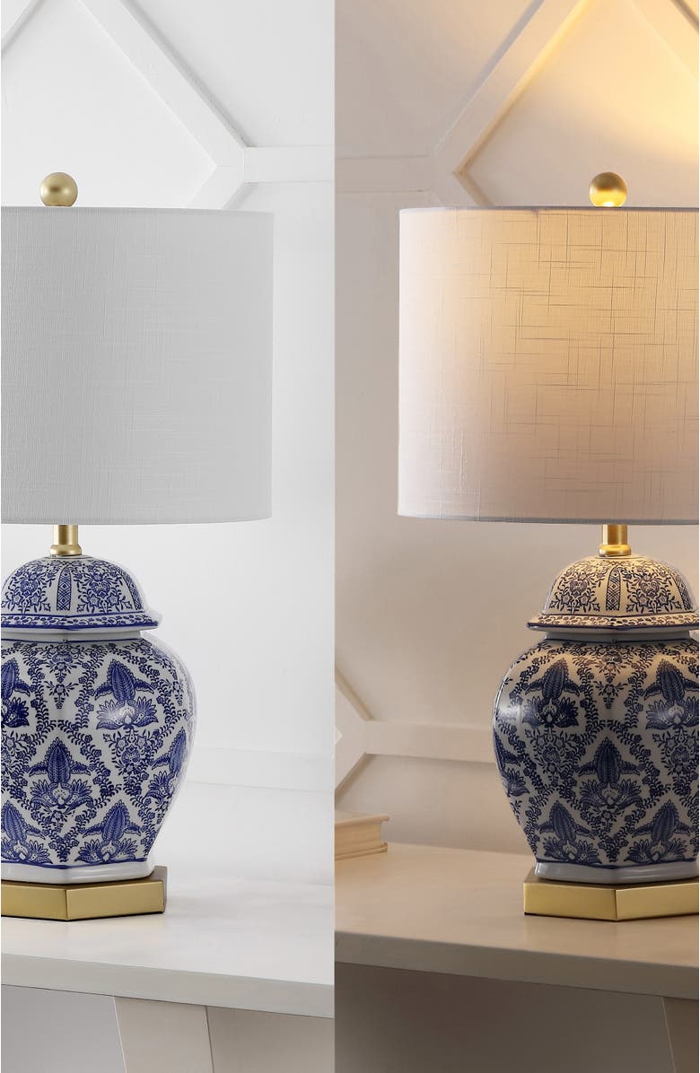 JONATHAN Y Gretchen Ginger Jar Ceramic/Metal LED Table Lamp, Alternate, color, Blue/White