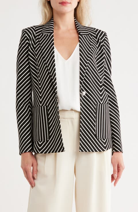 Stripe Peak Lapel Cotton & Linen Blend Blazer