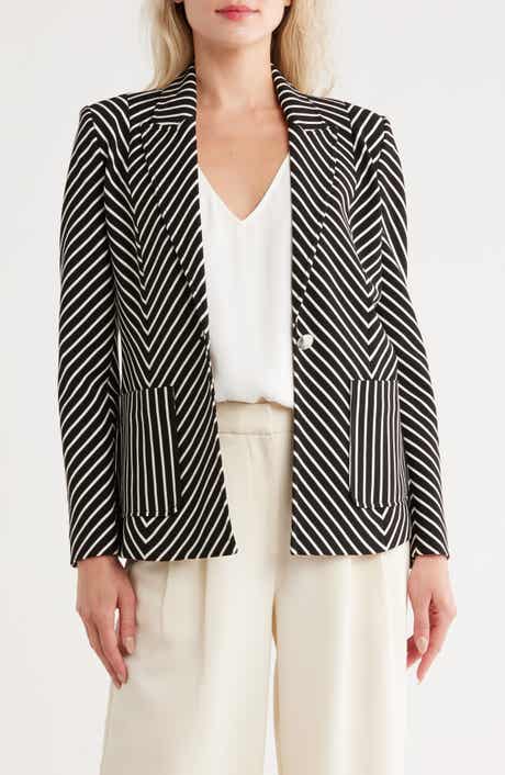 Elie Tahari Stripe Peak Lapel Cotton & Linen Blend Blazer