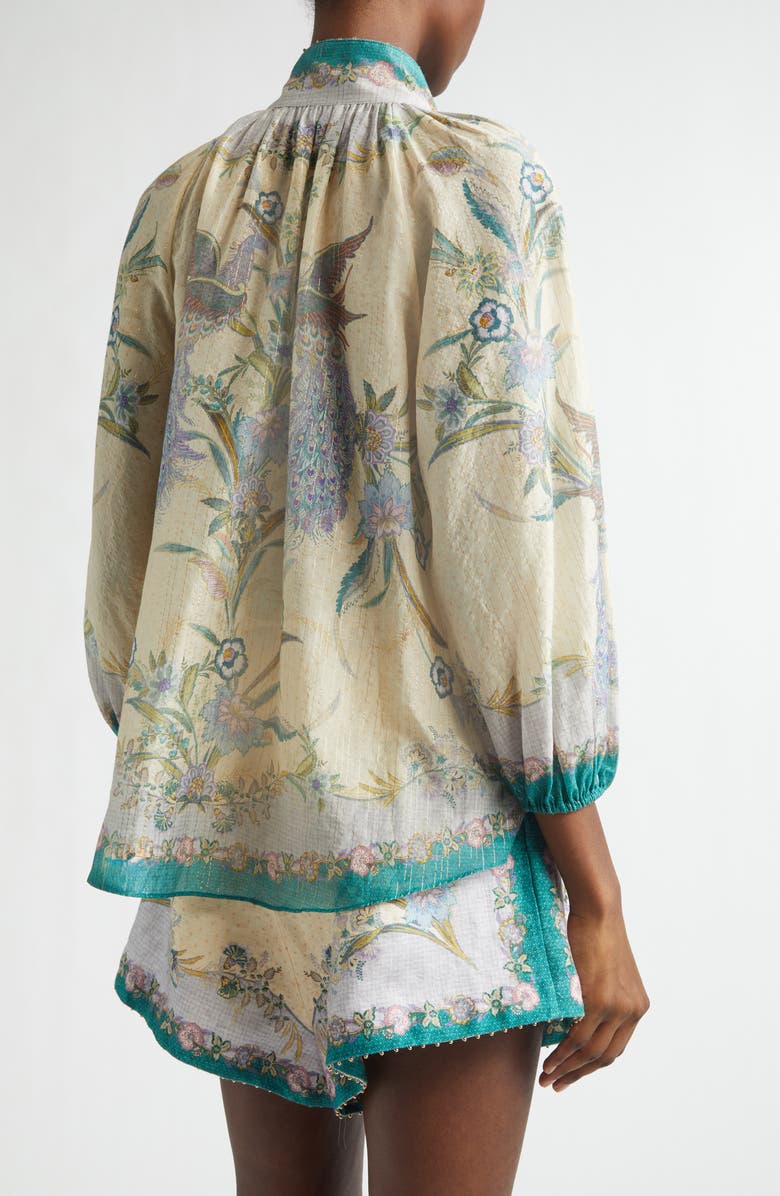 Zimmermann Indra Metallic Stripe Cotton & Silk Billow Top, Alternate, color, Cream Scarf Floral