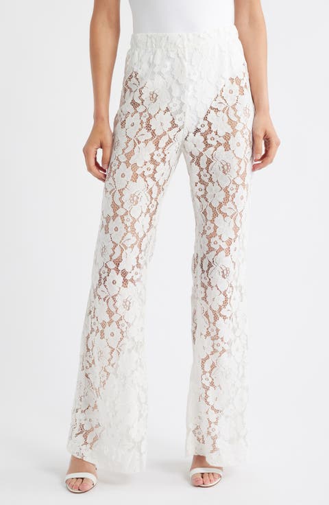 レッグウェア Nodress White Lace Short Leggings Women's High Waisted Crossover 2-in-1 7/8 Lace Casual