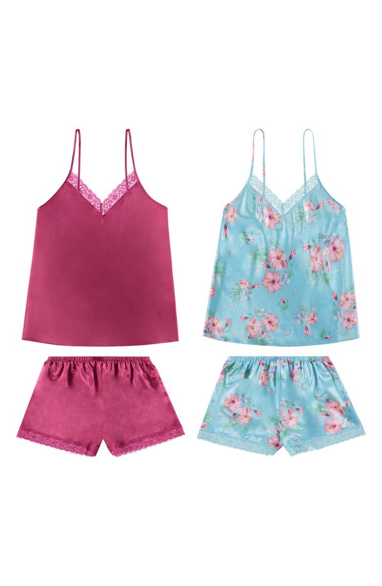 Flora By Flora Nikrooz 4-Piece Satin Cami Short Pajamas, Alternate, color,