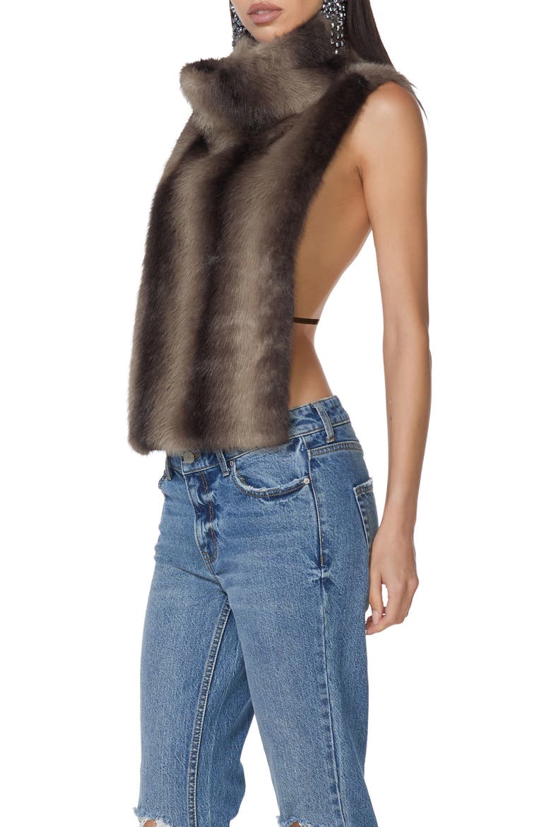 Cowl Neck Faux Fur Tank, Alternate, color, DK BRWN STRIPE