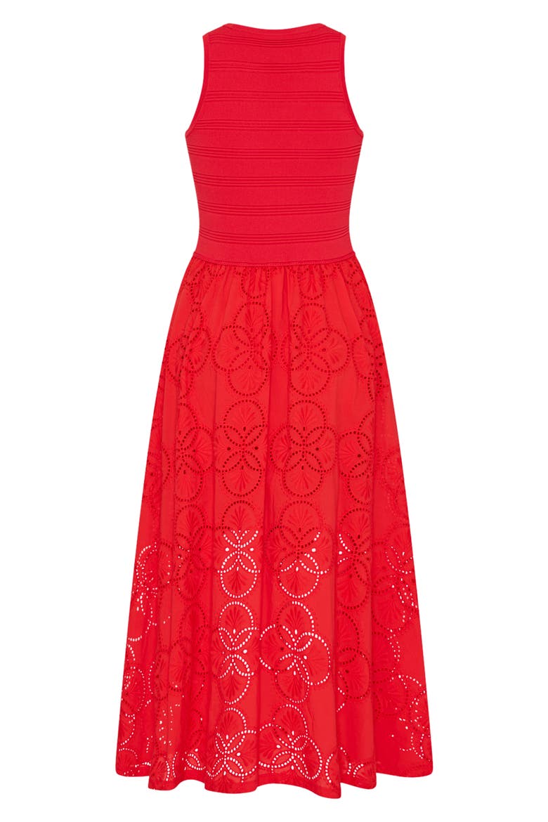 Mixed Media Midi Dress, Alternate, color, RED