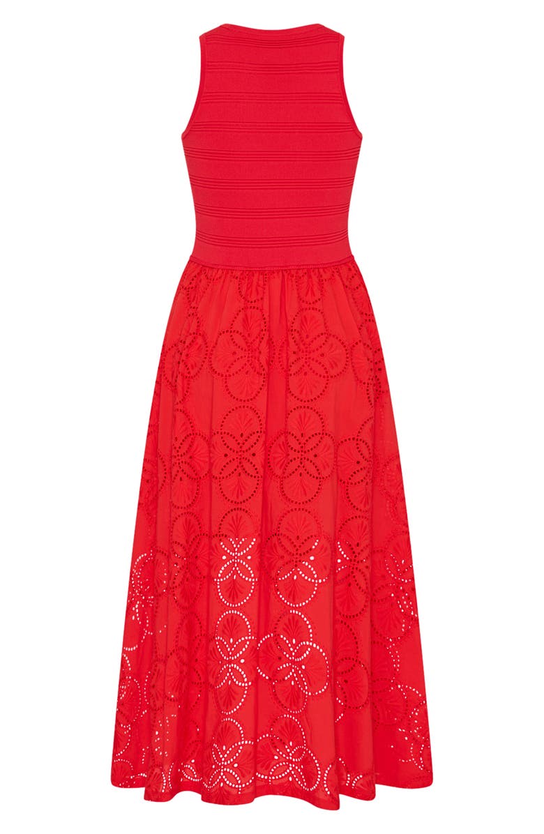 Milly Mixed Media Midi Dress, Alternate, color, Red
