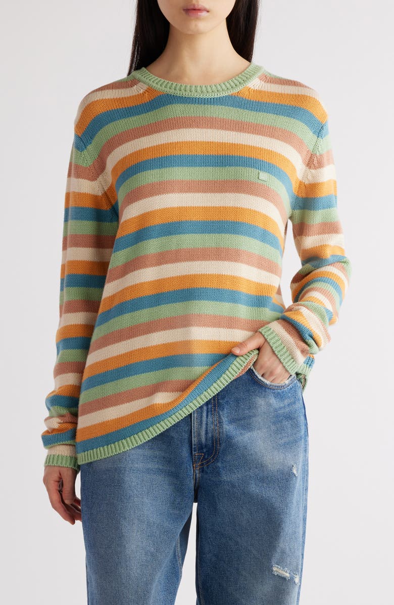 Acne Studios Kripes Stripe Cotton Crewneck Sweater, Main, color, 