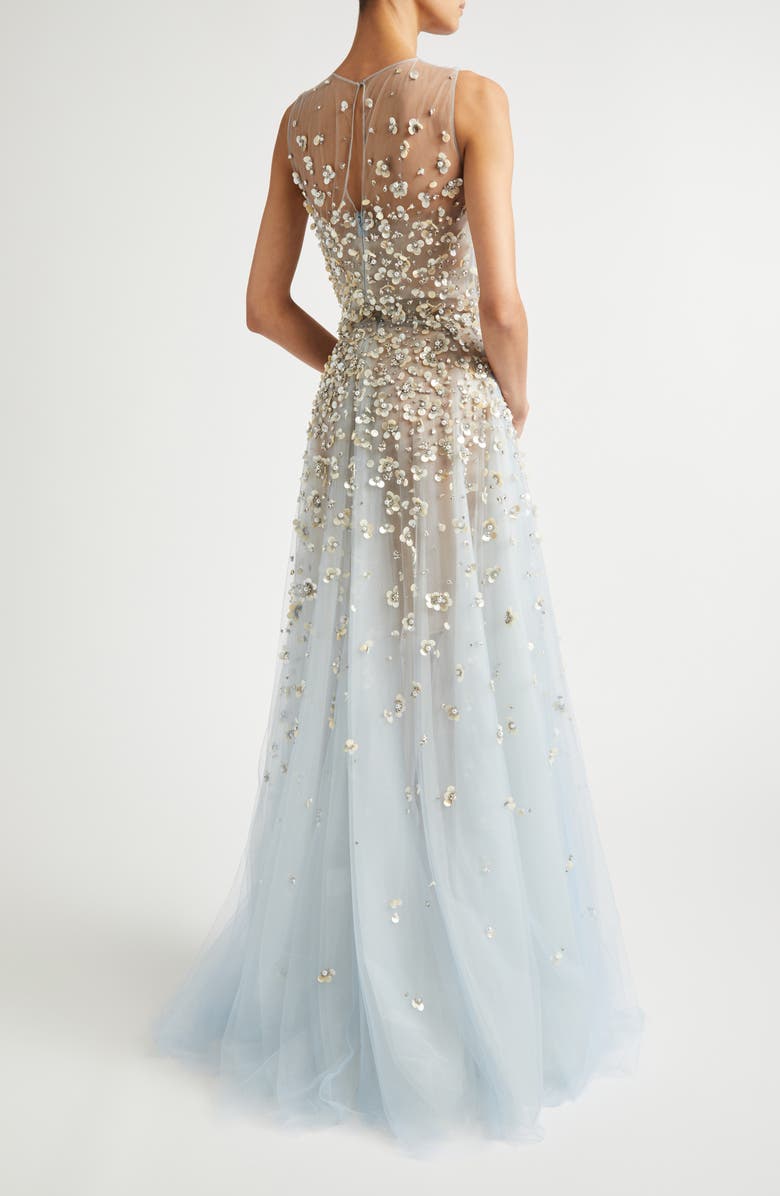Oscar de la Renta Mother Of Pearl Embroidered Sleeveless Tulle Gown, Alternate, color, Sky