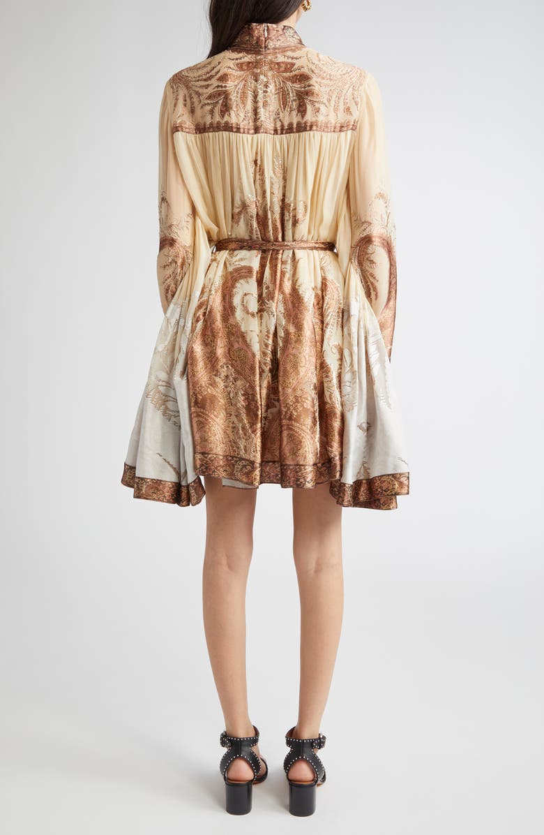 Zimmermann Hypnotic Paisley Print Batwing Sleeve Minidress, Alternate, color, Cream Paisley