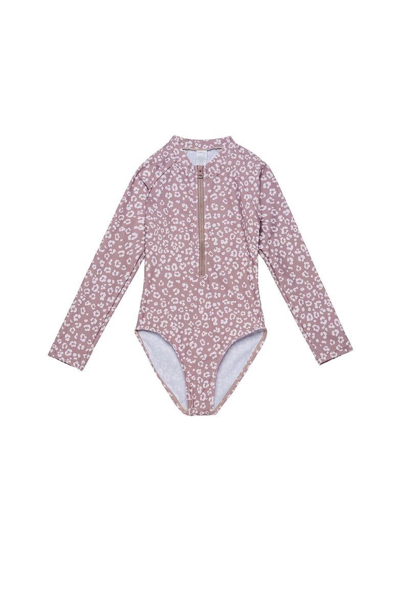 Leopard Love Long Sleeve Zip Front One Piece, Main, color, Cacao