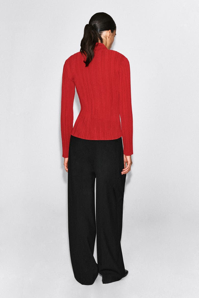Pleated Jacquard Cardigan, Alternate, color, RED