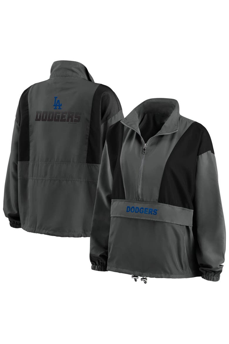 Women's WEAR by Erin Andrews Charcoal Los Angeles Dodgers Packable Half-Zip Jacket, Alternate, color, Charcoal