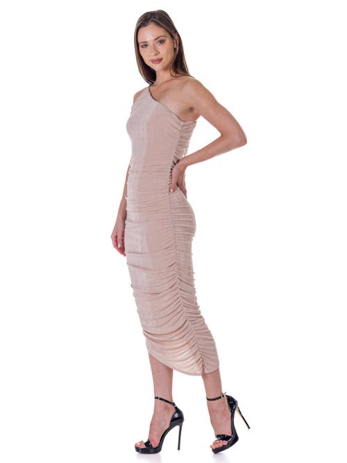 24seven Comfort Apparel Womens One Shoulder Ruched Bodycon Dress In Brown