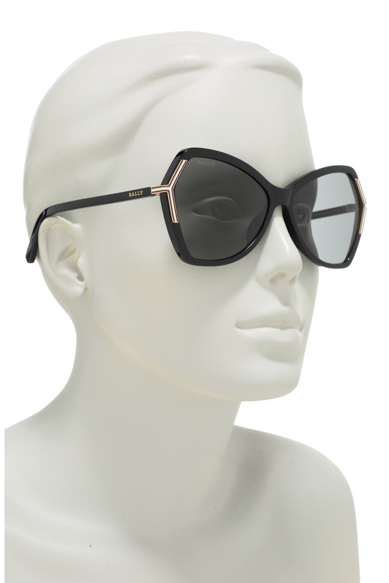 60mm Geometric Sunglasses, Alternate, color, SHINY BLACK / SMOKE