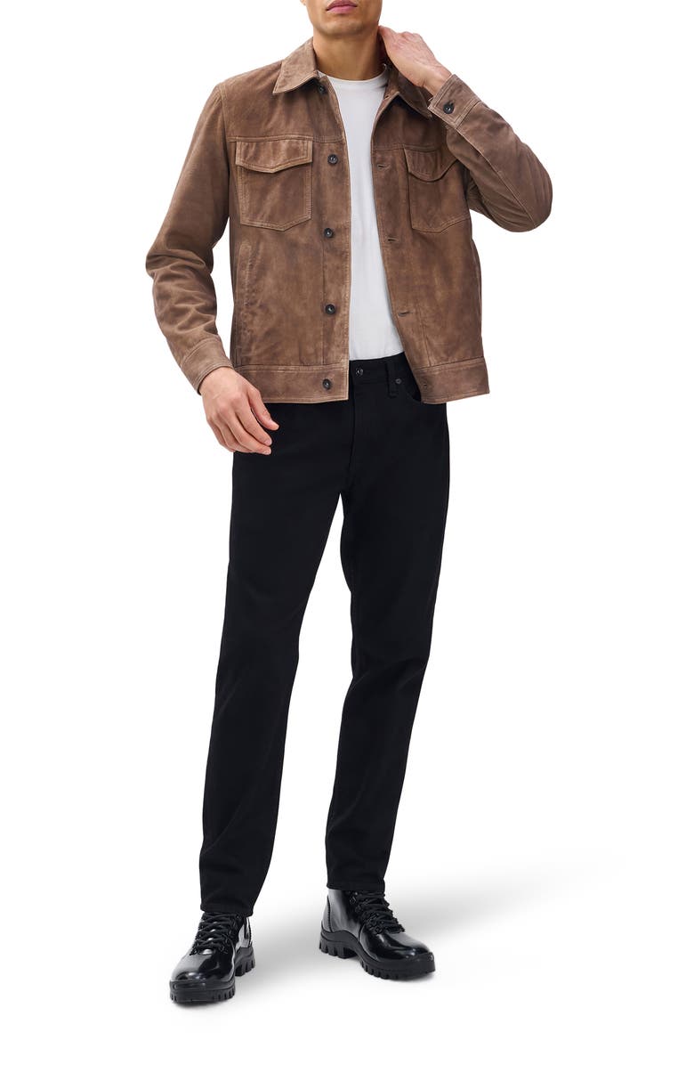 rag & bone Water Repellent Goatskin Suede Trucker Jacket, Alternate, color, Light Brown