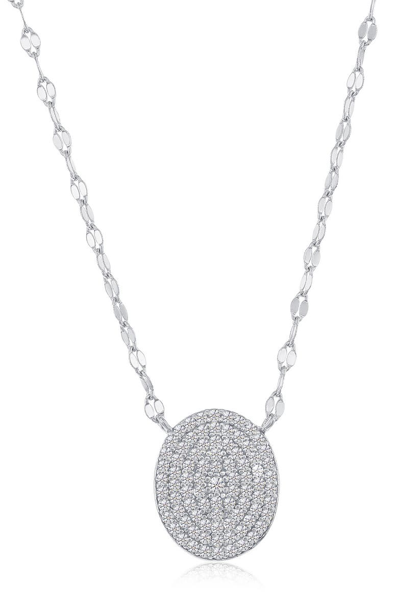 SIMONA Oval Cubic Zirconia Pendant Necklace, Main, color, Silver