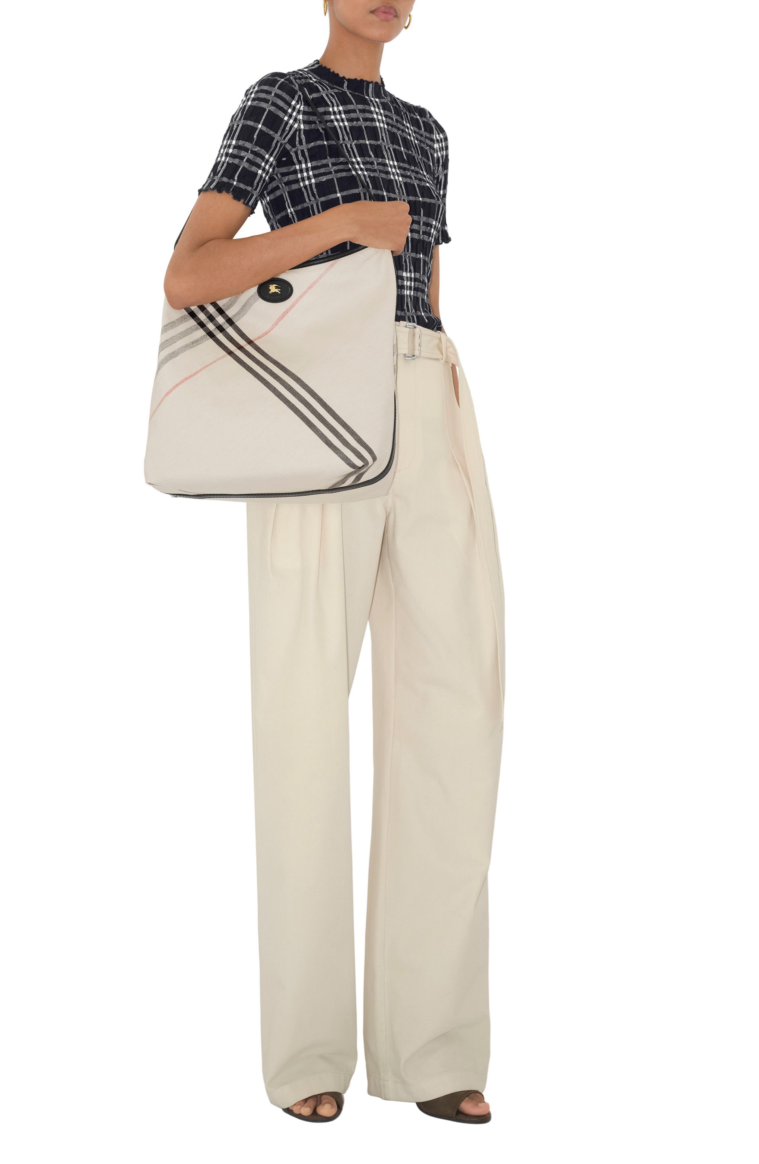 Burberry Highlands Coated Canvas Hobo Bag, Alternate, color, 