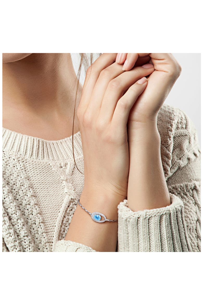Sky Blue Topaz and Lab Created Sapphire Halo Bracelet, Alternate, color, BLUE