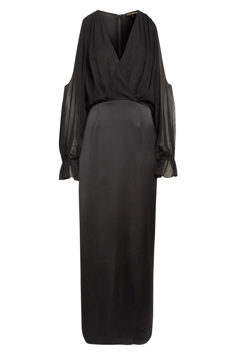 Leesa Long Sleeve Mixed Media Gown, Alternate, color, BLACK