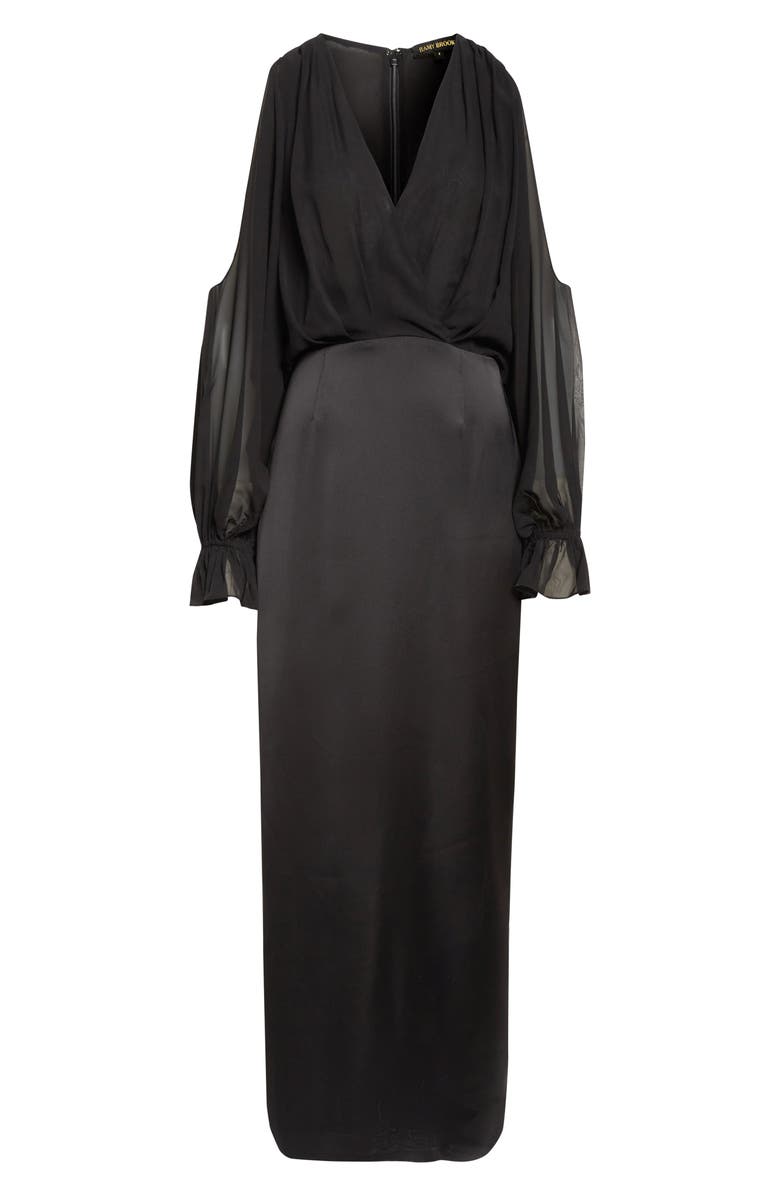Ramy Brook Leesa Long Sleeve Mixed Media Gown, Alternate, color, Black