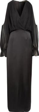 Ramy Brook Leesa Long Sleeve Mixed Media Gown