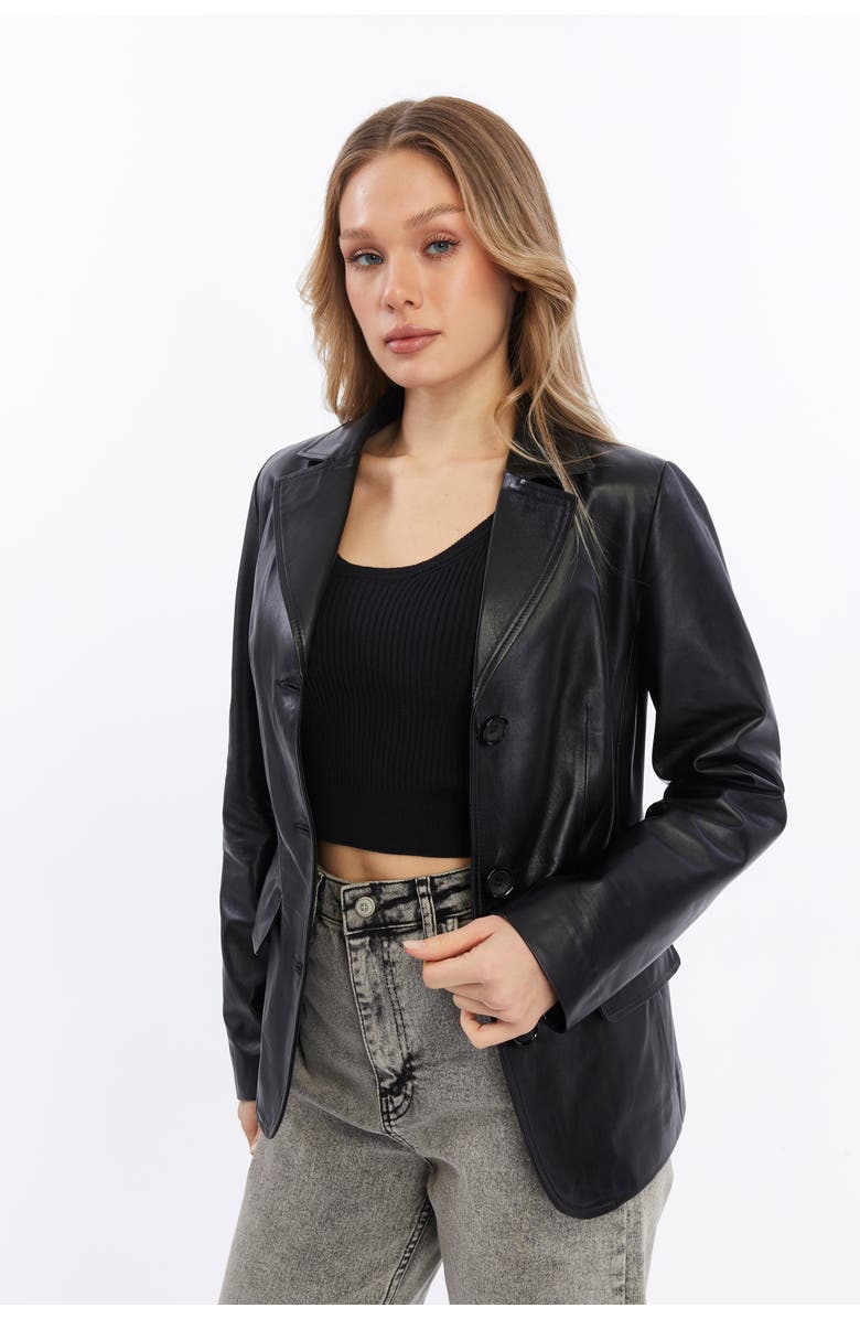 Furniq UK Esther Leather Jacket, Alternate, color, Black