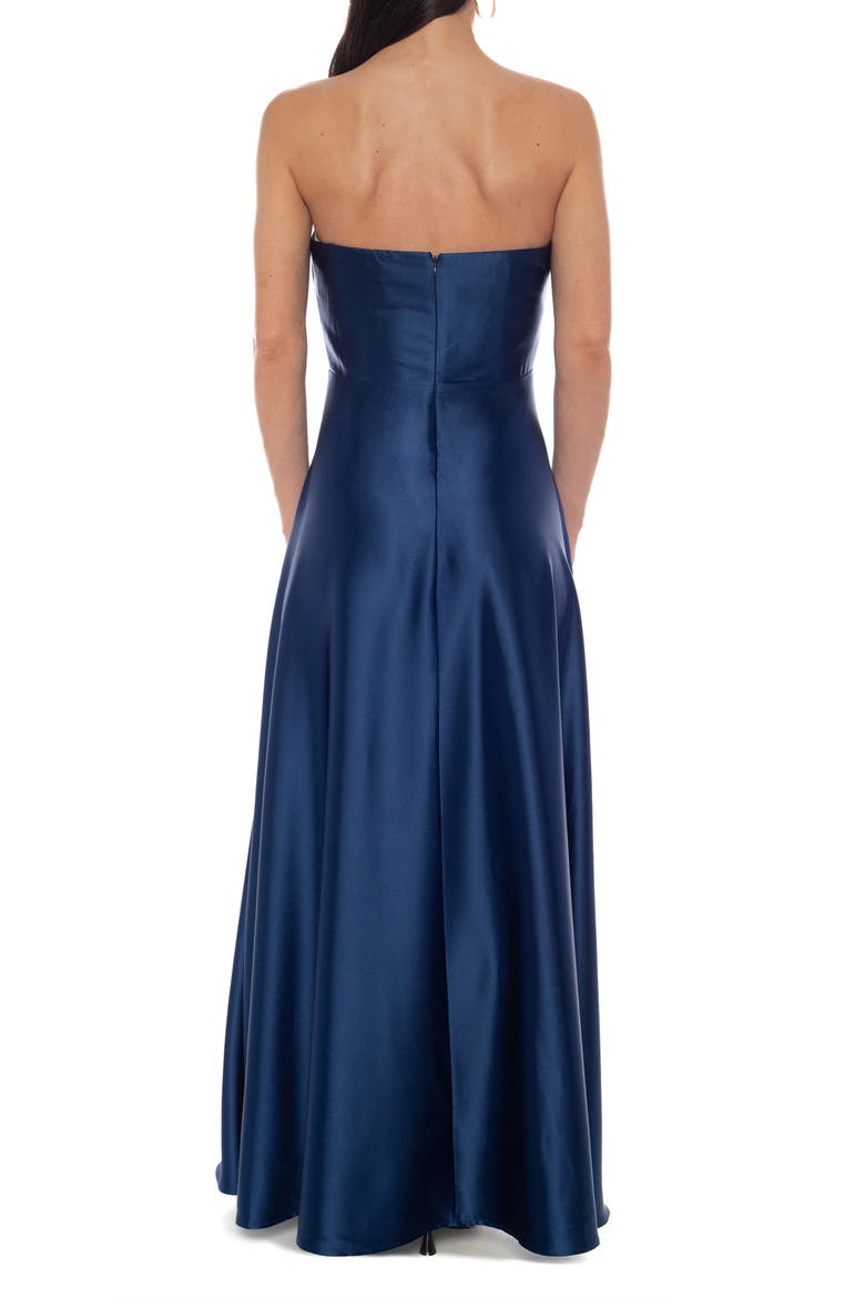 Twill Stretch Satin Strapless Gown, Alternate, color, NAVY