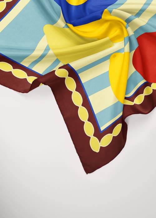 Alas Large Designer Printed Silk Scarf In Brown