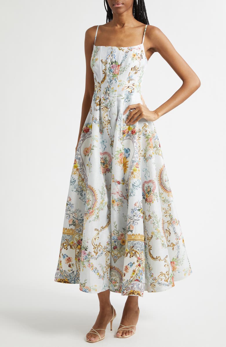 Camilla Seville Sweetheart Corset Linen & Silk Twill Fit & Flare Dress, Alternate, color, Seville Sweetheart