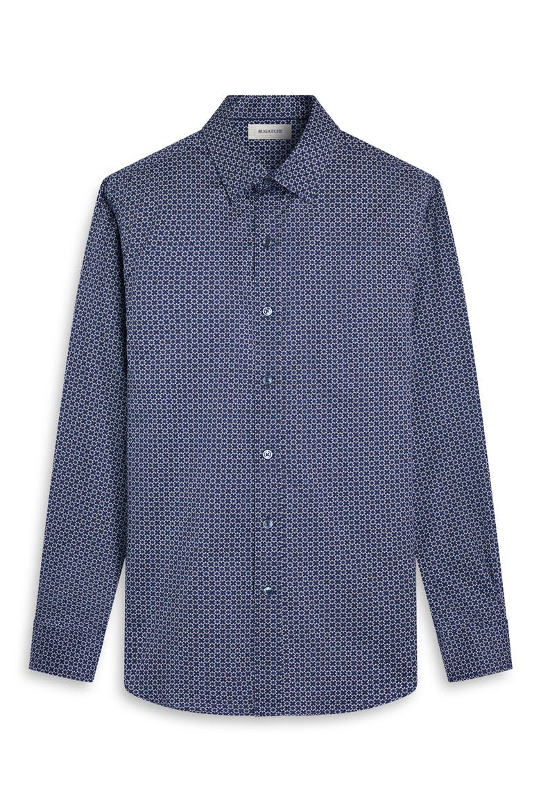 Julian Shaped Fit Geo Print Cotton Button-Up Shirt, Alternate, color, NIGHT BLUE