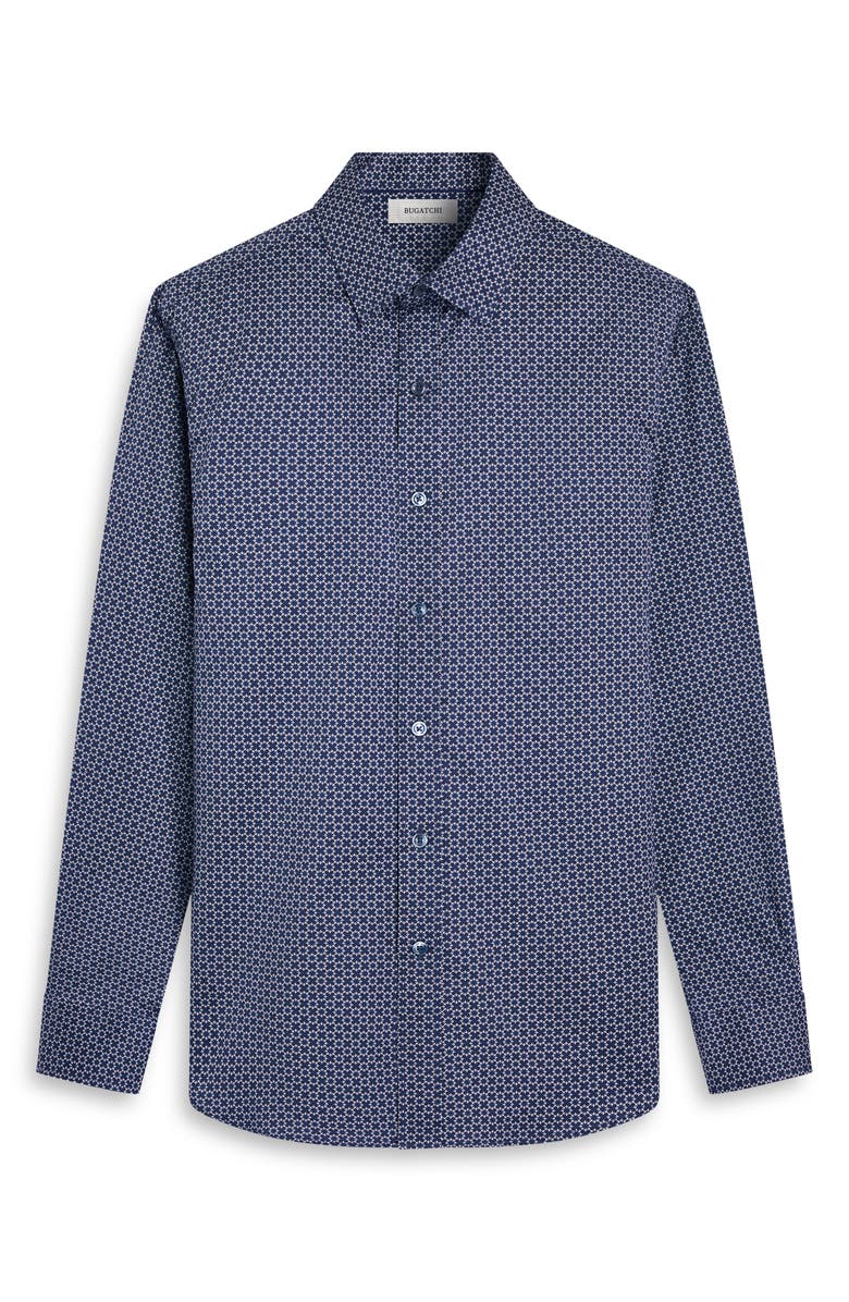 Bugatchi Julian Shaped Fit Geo Print Cotton Button-Up Shirt, Alternate, color, Night Blue
