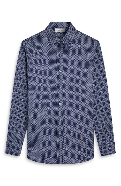 Bugatchi Julian Shaped Fit Geo Print Cotton Button-up Shirt In Blue