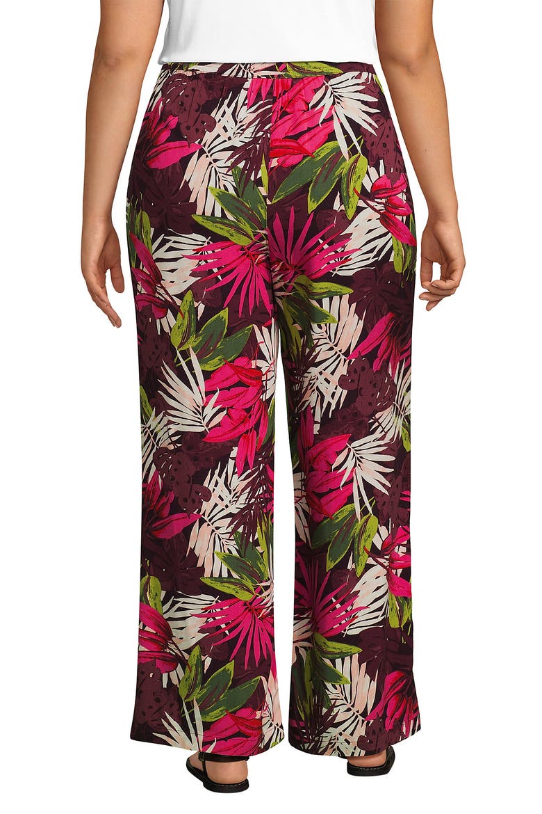 Rayon High Rise Wide Leg Pants - Set Bottom, Alternate, color, Rich Burgundy Tropical Palm