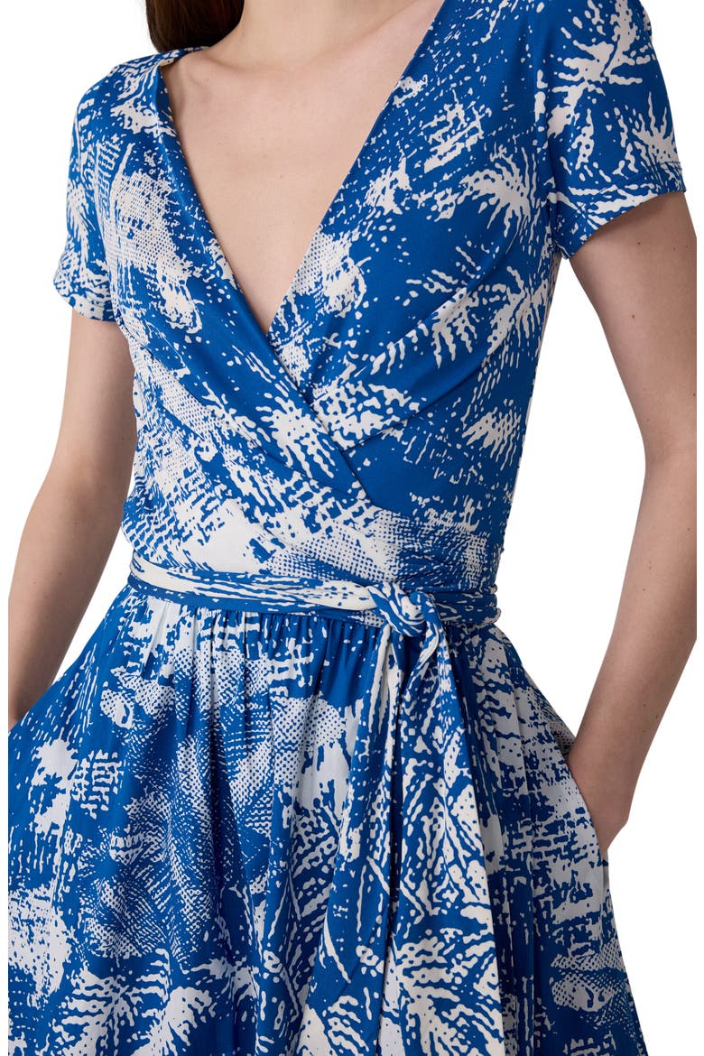 Elena Short Sleeve Mixed Media Wrap Dress, Alternate, color, PAYSAGE BIG CORFU