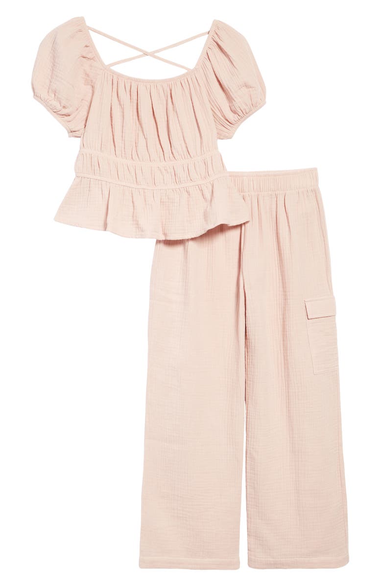 Love, Fire Kids' Cotton Gauze Top & Wide Leg Pants Set, Main, color, 