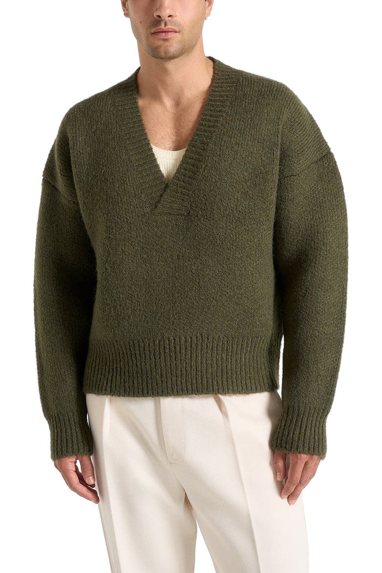 Chad V-Neck Wool Knit Jumper, Alternate, color, Deep Olive