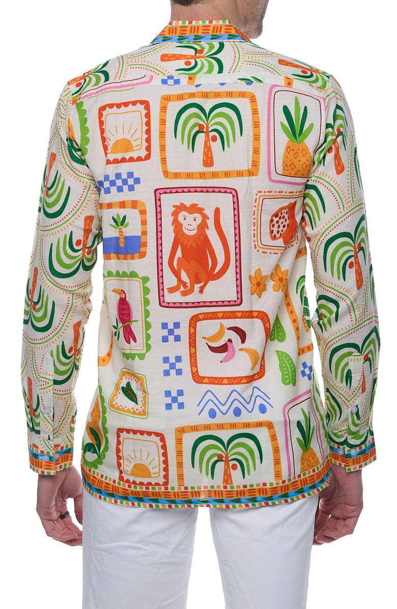 RANEES Resort Extra Trim Fit Linen & Cotton Button-Up Shirt, Alternate, color, Green