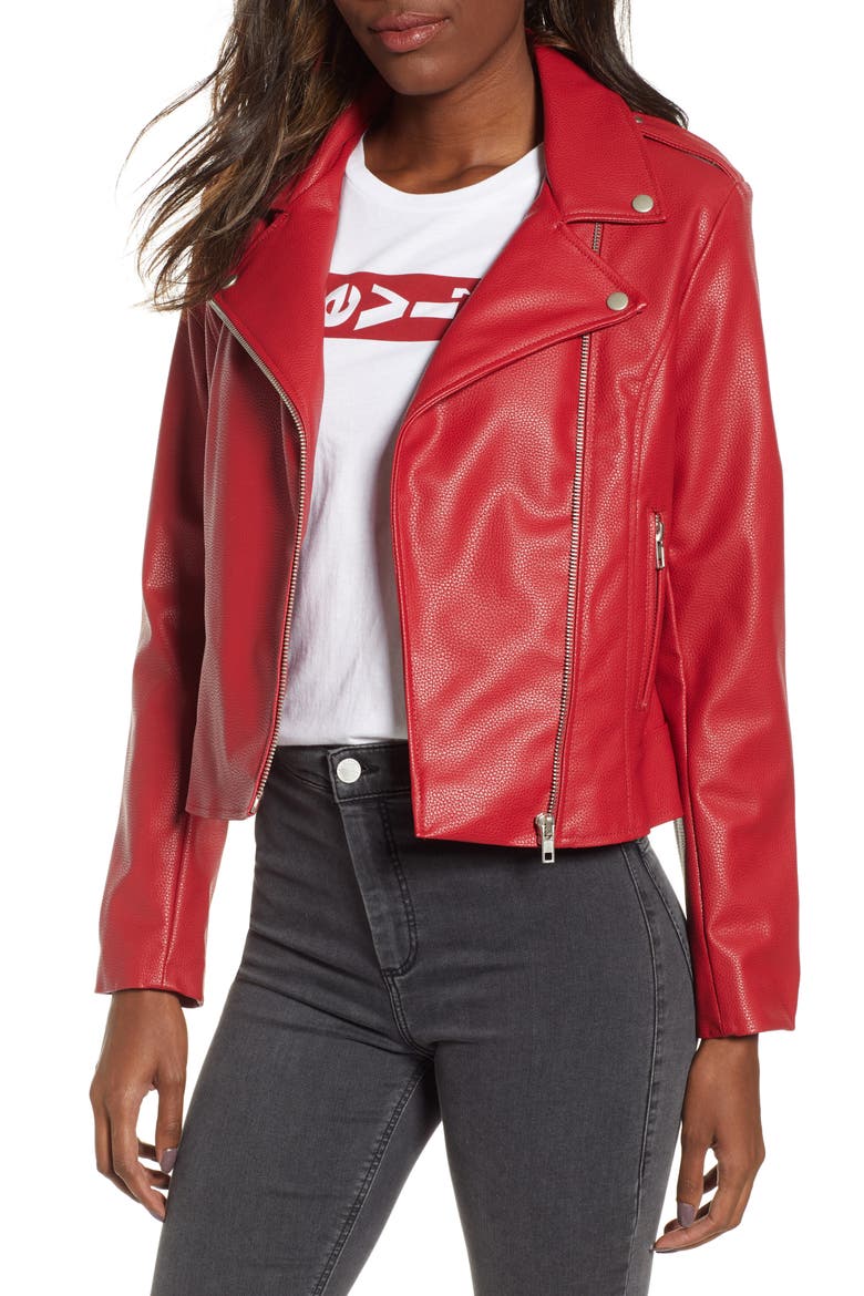 BB Dakota Beverly Thrills Faux Leather Jacket, Main, color, SCOOTER RED