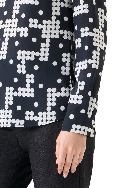 Akris Punto Dot Print Silk Boat Neck Top In Blue