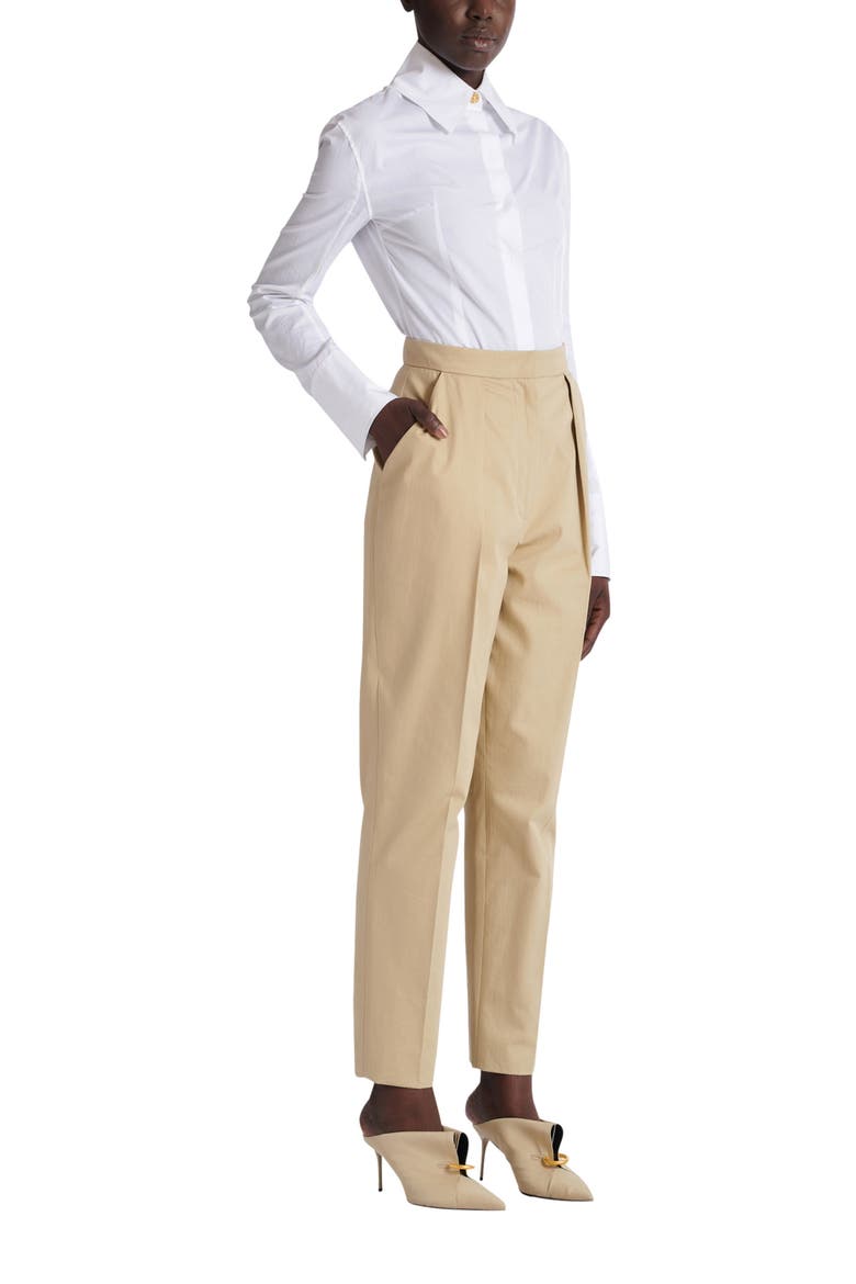 Darted 7/8 trousers in cotton gabardine, Alternate, color, beige
