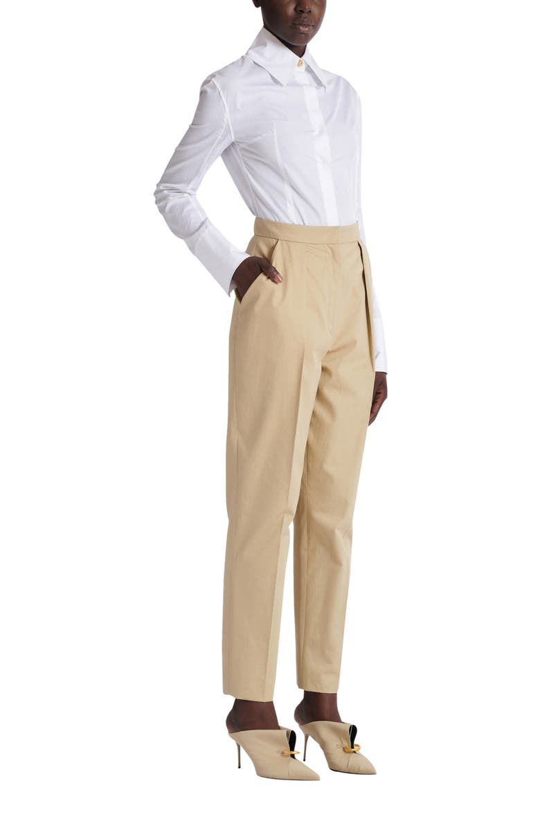 Balmain Darted 7/8 trousers in cotton gabardine, Alternate, color, Beige