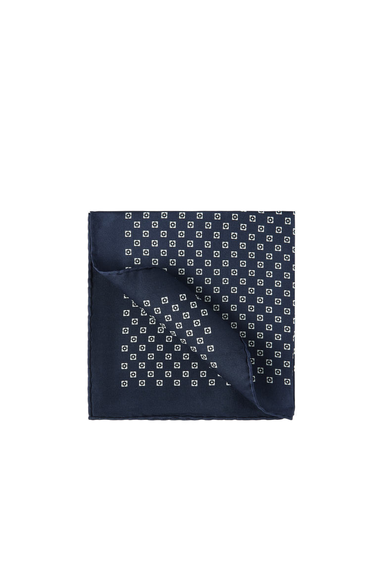 Silk pocket square with squares pattern, Alternate, color, Navy Blue